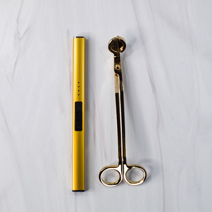 Gold Lighter & Wick Trimmer Set