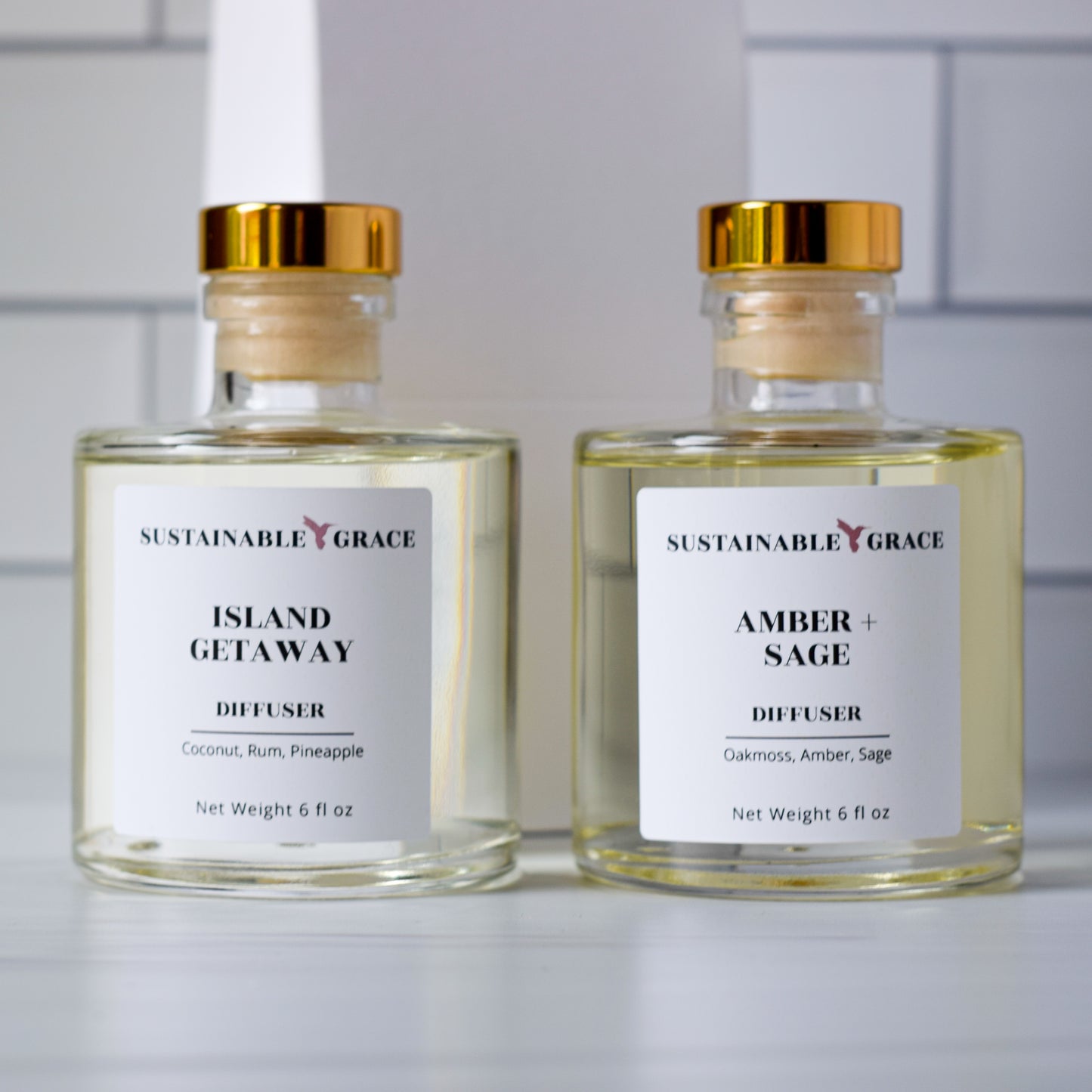 island getaway and amber + sage reed diffuser 
