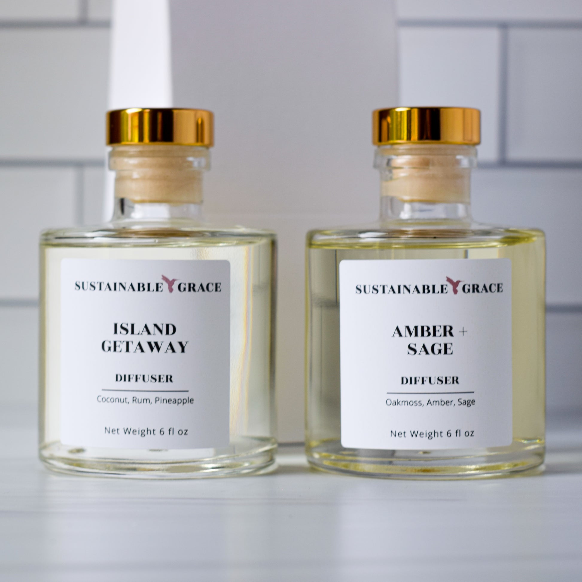 island getaway and amber + sage reed diffuser 