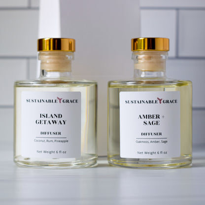 island getaway and amber + sage reed diffuser 