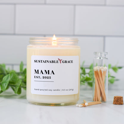 candle gift for expecting mothers, new mom gift, mama candle for new mom to be mama est 2025 candle from sustainable grace