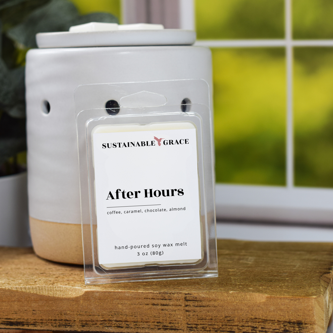 after hours tiramisu scented soy wax melts from sustainable grace