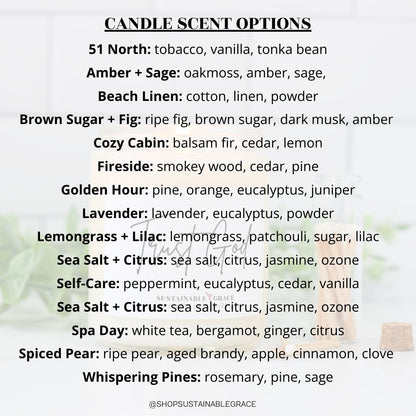 trust God candle scent list from sustainable grace